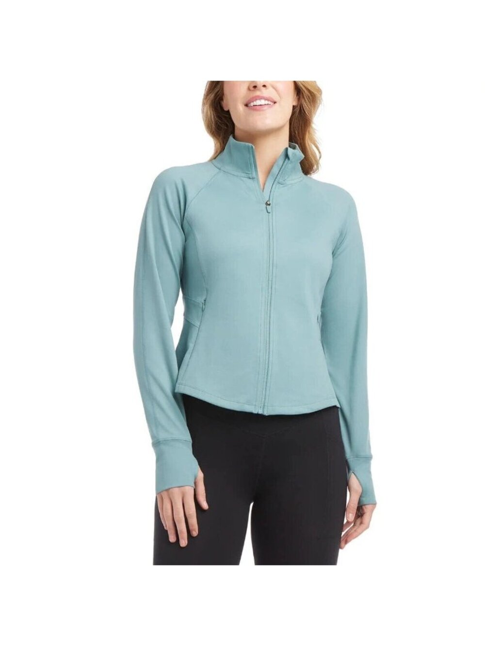 NWT Jockey Tulip Hem Yoga Jacket Women's L Blue Full-Zip